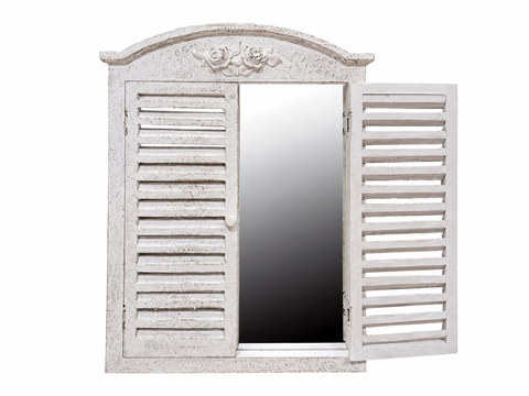 Specchio a Finestra in Legno con Ante Persiane - 48x5xH66 cm