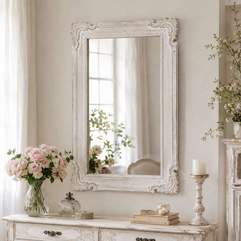 Specchio Rettangolare con Cornice in Legno Decapato - 60x4xH90cm
