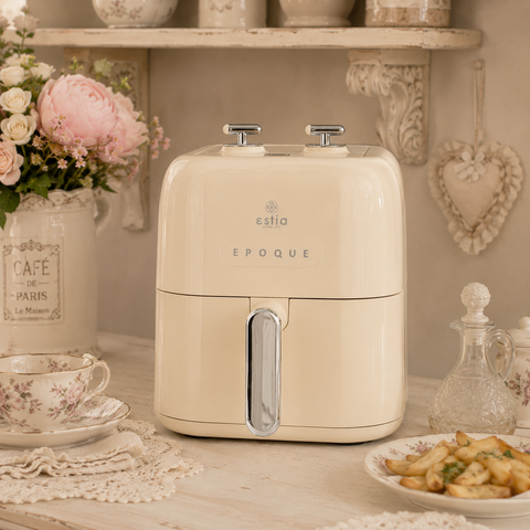 Friggitrice ad Aria Retrò "Epoque" Crema Acciaio Inox - 5LT 1500W, Estia Home