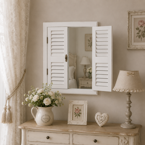 Specchio a Finestra Bianco Shabby Chic - 40x2x54 cm