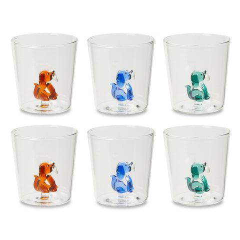 Set 6 Bicchieri in Borosilicato con Cagnolini Decorativi Interni 300 ml