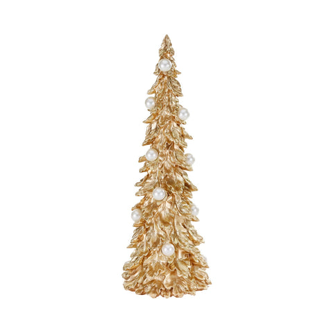 Albero di Natale alto con perle – Oro e bianco – 48 cm