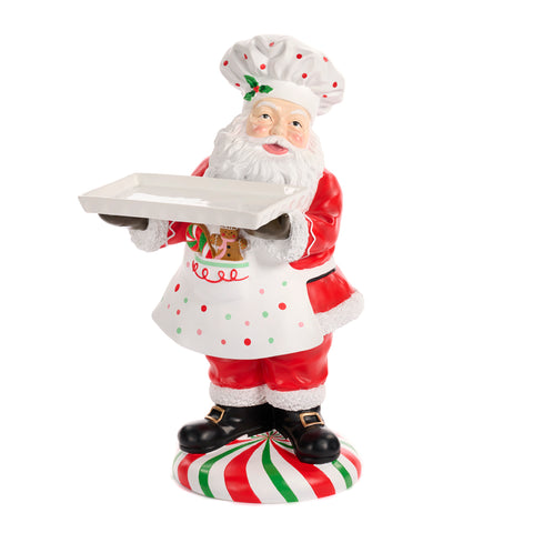 RED POLYRESIN CHEF SANTA CLAUS WITH PLATE