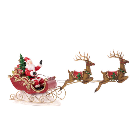 Santa Claus in sleigh with reindeer in resin 57.5 cm