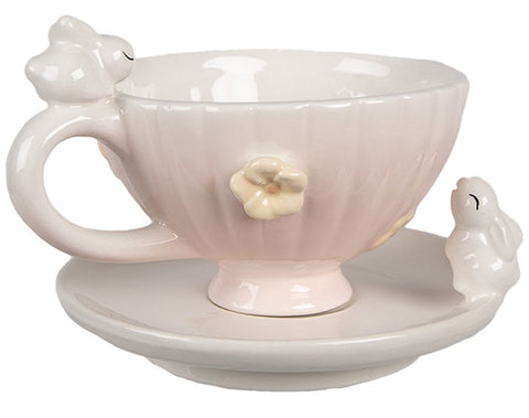 Tazza con Piattino Coniglietto in Ceramica Rosa – Clayre & Eef