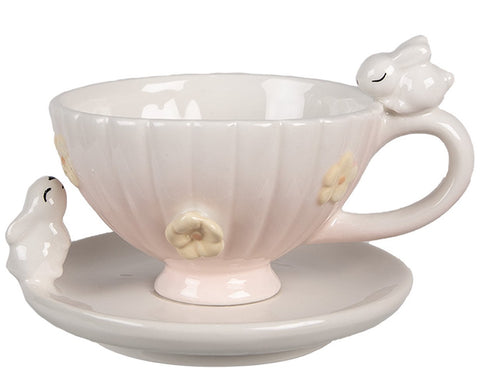Tazza con Piattino Coniglietto in Ceramica Rosa – Clayre & Eef