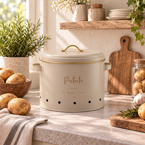 Contenitore Porta Patate in Latta con Coperchio – Ø22,5xH22 cm