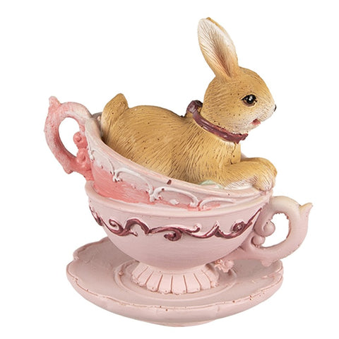 Statuetta Coniglio in Tazza Rosa – Decorazione Shabby Chic Clayre & Eef