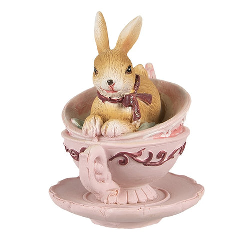 Statuetta Coniglio in Tazza Rosa – Decorazione Shabby Chic Clayre & Eef