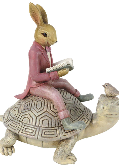 Clayre & Eef Statuetta Coniglio su Tartaruga con Libro 17 cm – Decorazione Fiabesca in Poliresina