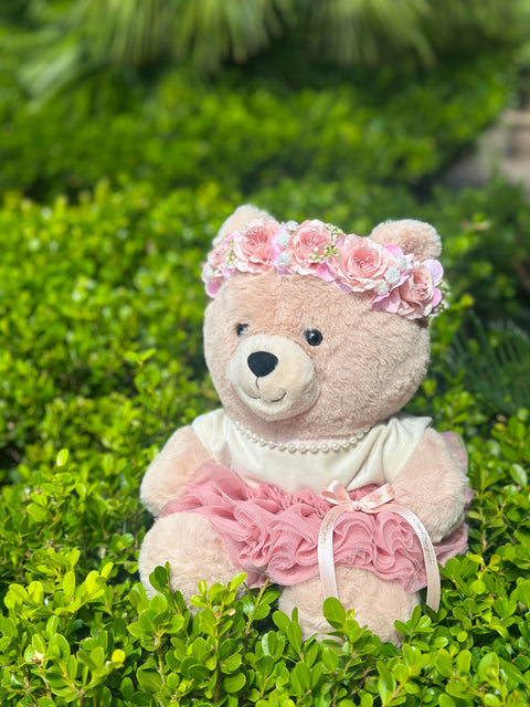 Peluche Orsetto "Flowers Powers" con Corona di Fiori e Tutù | Idea Regalo Nascita MataCreazioni