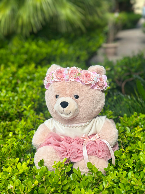 Peluche Orsetto "Flowers Powers" con Corona di Fiori e Tutù | Idea Regalo Nascita MataCreazioni
