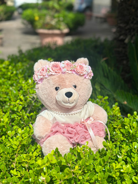 Peluche Orsetto "Flowers Powers" con Corona di Fiori e Tutù | Idea Regalo Nascita MataCreazioni