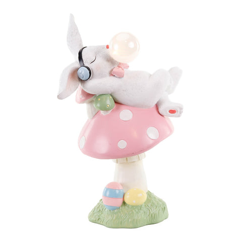 Coniglio Decorativo LED su Fungo 40,5 cm Bianco Rosa - Goodwill