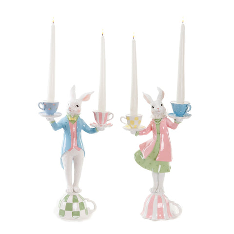 Portacandela Conigli Mr & Mrs con Tazza 41 cm Blu, Rosa - Goodwill