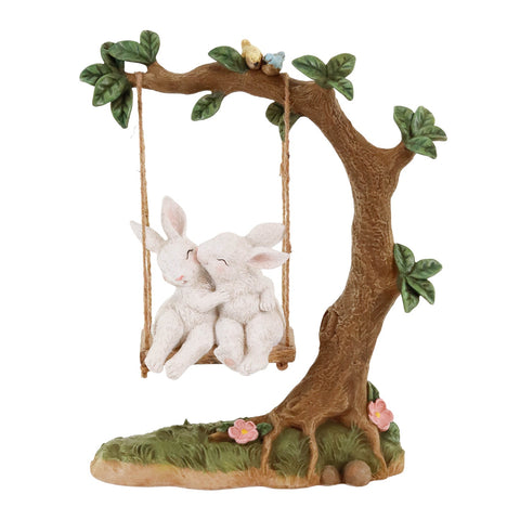 Coniglietti su Altalena con Albero 32,5 cm Marrone Bianco - Goodwill