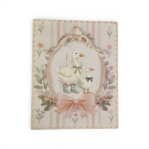 Quadretto Rettangolare Shabby Chic 30x25 - Illustrazioni Vintage Animali della Fattoria con Fiocco 3D