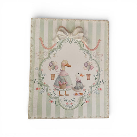 Quadretto Rettangolare Shabby Chic 30x25 - Illustrazioni Vintage Animali della Fattoria con Fiocco 3D