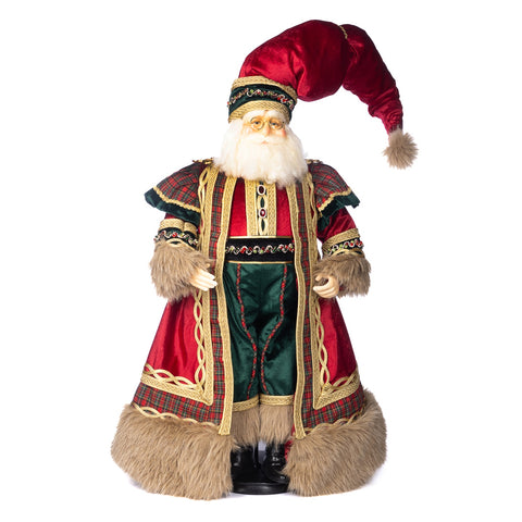 Babbo Natale Decorativo “Tartan Santa” Goodwill con Stand e Scatola - Rosso e Verde 76 cm