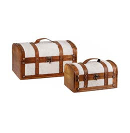 Set 2 Bauli Decorativi Goodwill in Legno e Pelliccia - Colore Crema 35/26 cm