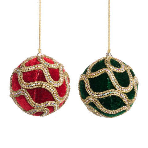 Velvet Christmas ball with jewels D10 cm