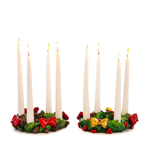 Portacandele Natalizio a Ghirlanda con Agrifoglio, Fiocco e Pigne – Goodwill, 22cm