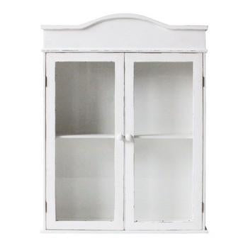 Mobiletto Pensile Bianco Shabby Chic con Vetrina - 64x17x84 cm