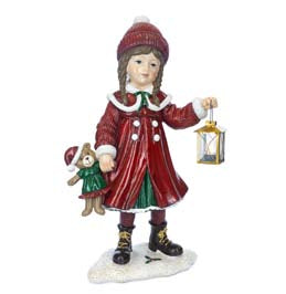 Bambina Natalizia Decorativa con Lanterna LED Goodwill - 70 cm Rosso, a Batteria