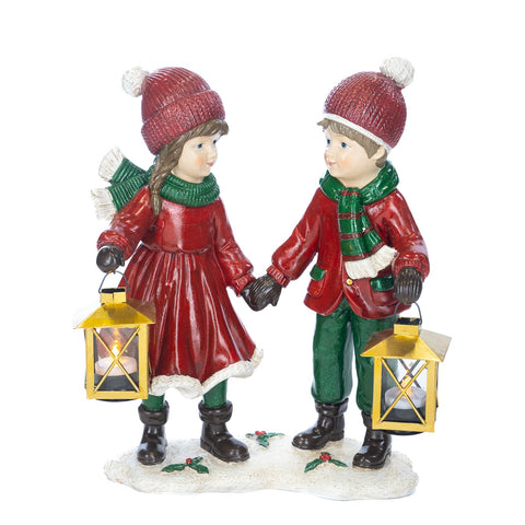 Statuetta Bambini di Natale con Lanterne LED - Goodwill, 40 cm