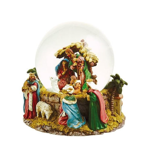 Christmas Decoration Glitter Ball 120mm with Nativity Scene and Sheep 155mm