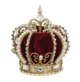 Puntale Albero Corona Gioiello Goodwill in Velluto Rosso e Oro - 17 cm