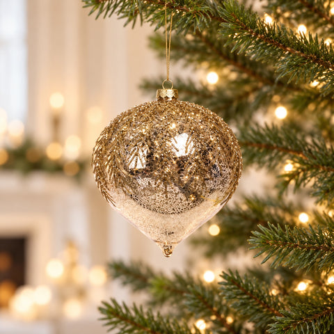 Addobbo Natalizio in Vetro Oro con Rametti Glitterati – Goodwill, 15cm