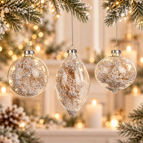 Transparent Christmas Decoration "White and Gold" 8cm