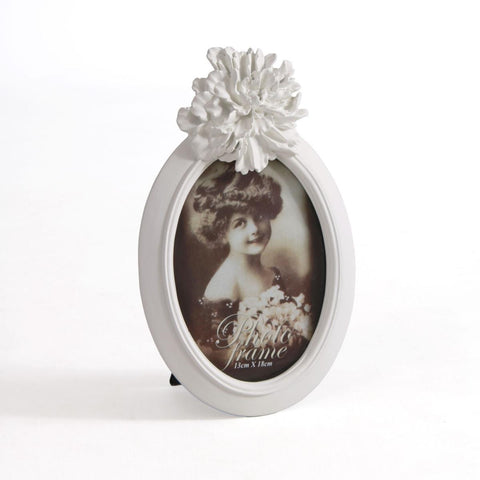 Portafoto Ovale Bianco Shabby Chic con Fiore - 17x26.5 cm
