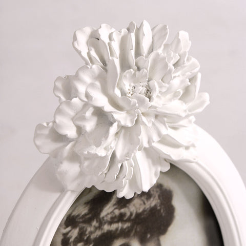 Portafoto Ovale Bianco Shabby Chic con Fiore - 17x26.5 cm