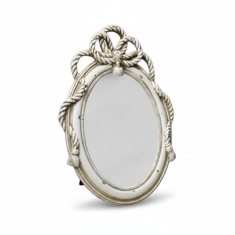 Portafoto Ovale Grande Crema Shabby Chic con Decoro Corda - 23x31 cm