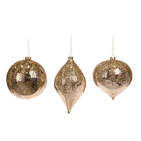 Addobbo Natalizio in Vetro Oro con Rametti Glitterati – Goodwill, 15cm