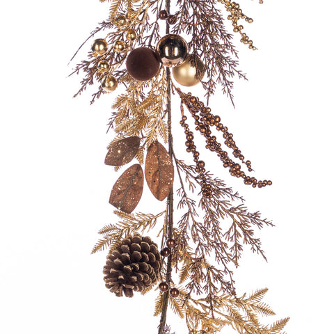 Ghirlanda Natalizia con Rami di Pino, Bacche, Palline e Pigne Oro e Bronzo – Goodwill, 120cm