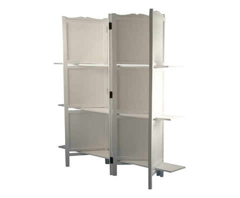 Libreria Shabby Chic in Legno Bianco a 4 Ante e 2 Mensole - 120x25x180 cm