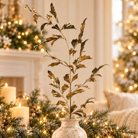 Tallo decorativo con hojas largas metálicas doradas, 134 cm – Goodwill