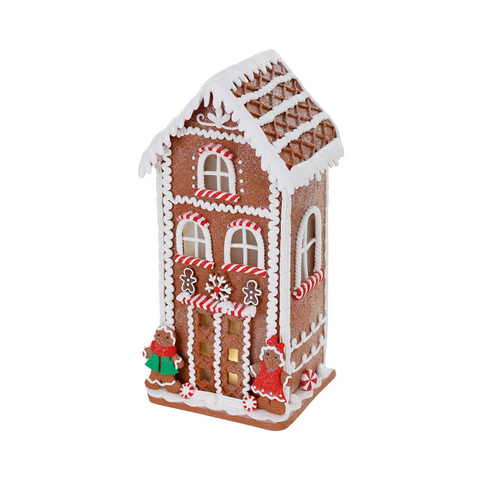 Casa di pan di zenzero alta in argilla con LED – Marrone – 28 cm