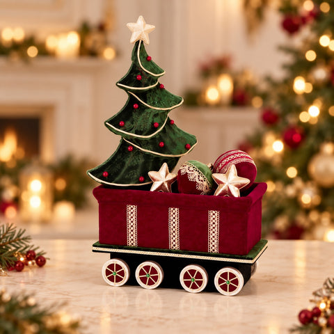 Trenino di Natale Decorativo in Velluto Verde, Rosso e Oro, Set da 3 – Goodwill, 141cm