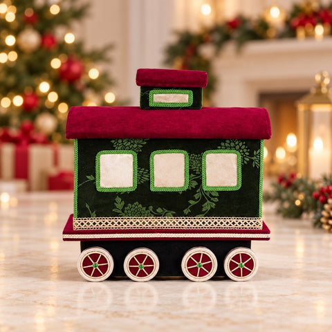 Trenino di Natale Decorativo in Velluto Verde, Rosso e Oro, Set da 3 – Goodwill, 141cm