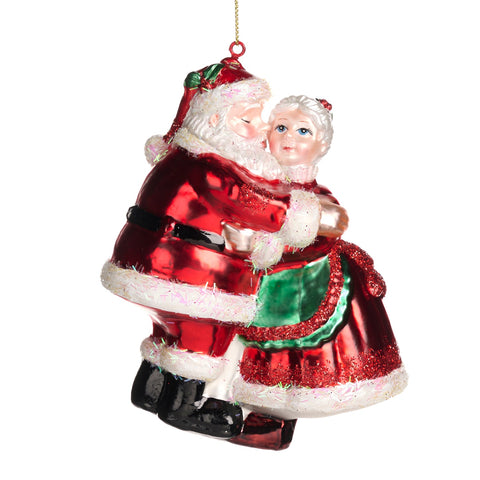 Addobbo Natalizio Goodwill "Santa & Mrs Claus Kiss" 13 cm – Decorazione in vetro dipinto