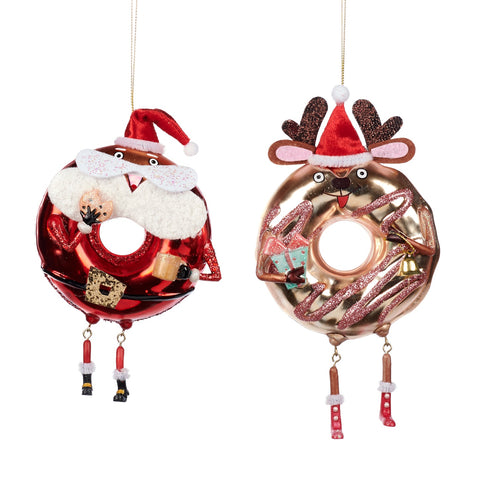 Addobbo Natalizio Donut in Vetro 16,5cm – Varianti Babbo Natale e Renna