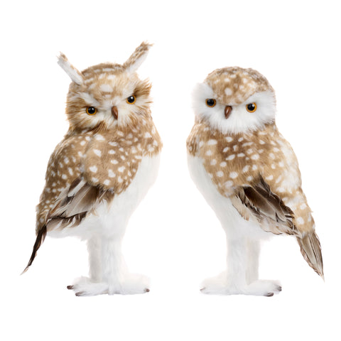Gufo Decorativo Natalizio in Pelliccia Maculato Marrone e Bianco – Goodwill, 41,5cm