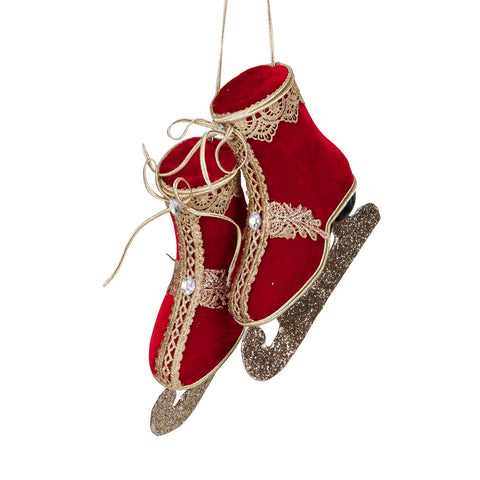 Addobbo Natalizio Pattini da Ghiaccio in Velluto Rosso con Pizzo Oro – Goodwill, 61cm