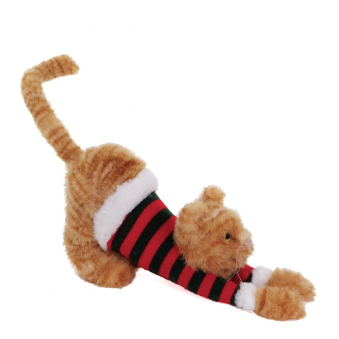 Gatto Natalizio Rosso Tigrato con Maglione a Righe – Goodwill, 35cm