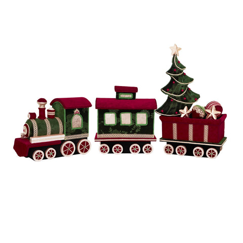 Trenino di Natale Decorativo in Velluto Verde, Rosso e Oro, Set da 3 – Goodwill, 141cm