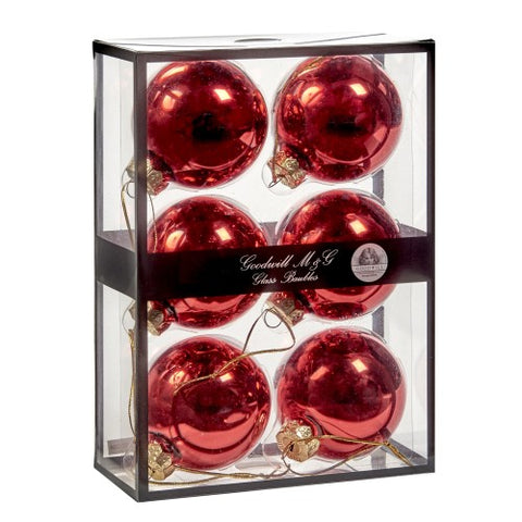 Set 6 Palline Natalizie "Rosso Splendente" 7cm